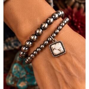 7mm Sterling Silver Pearl Bead Bracelet – 7–8" Southwestern Style